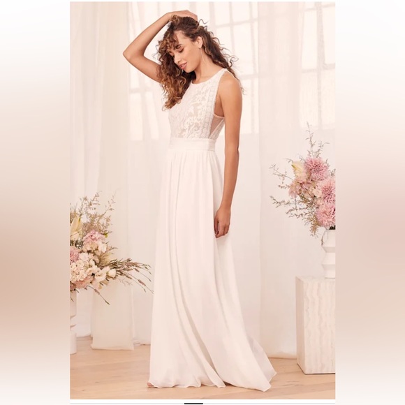 Lulus Dresses & Skirts - Lulus Forever and Always White Lace Maxi Dress Bridal Wedding Large NWT